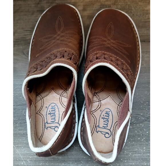 Justin casual slip on western leather shoes in walnut Size 5.5 - Picture 5 of 6